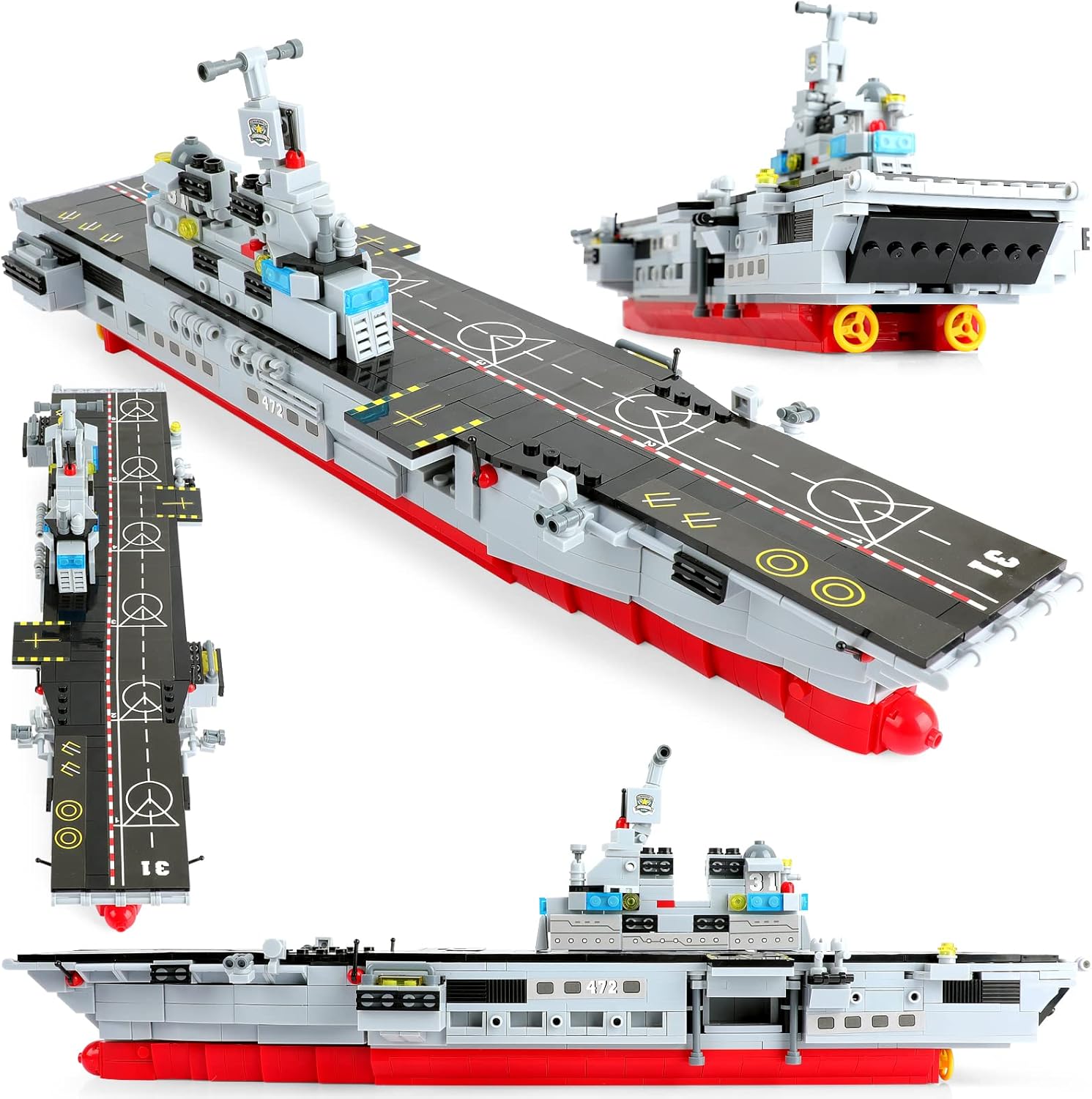 1161 Pieces Aircraft Carrier Building Blocks Set, 13 in 1 Military Battleship Model Building Toy Kit with Armored Tank, Fighter