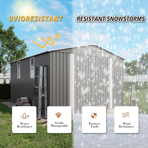 10x12x6.7FT Outdoor Storage Shed, Galvanized Steel Garden Shed with Lockable Door & Window, Waterproof Metal Tool Storage for Garden, Backyard, Patio