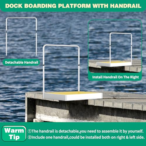 Boat Boarding Platform with Handrail, Foldable Dock Boarding Platform with Handle(500LBs Capacity,Silver)