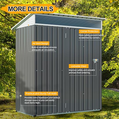 Shintenchi 5x3 FT Outdoor Storage Shed with Window, Outdoor Waterproof Storage Shed Metal Garden Shed with Lockable Single Door