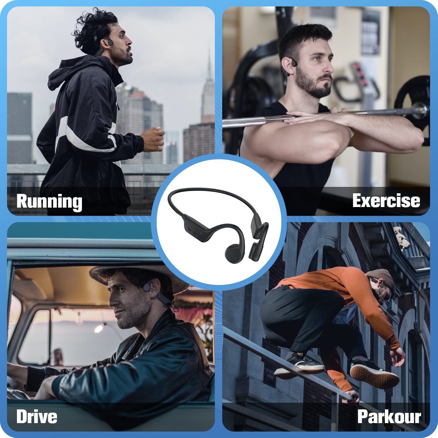 Bone Conduction Headphones, Wireless Bluetooth 5.0 Open Ear Headphones Built-in 32G Memory IP68 Waterproof Sports Headphones for Workout, Running