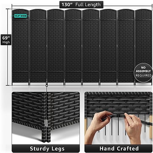 Sorbus 8-Panel Black Room Divider with Double Hinged Panels, 6 ft Tall Folding Privacy Screen