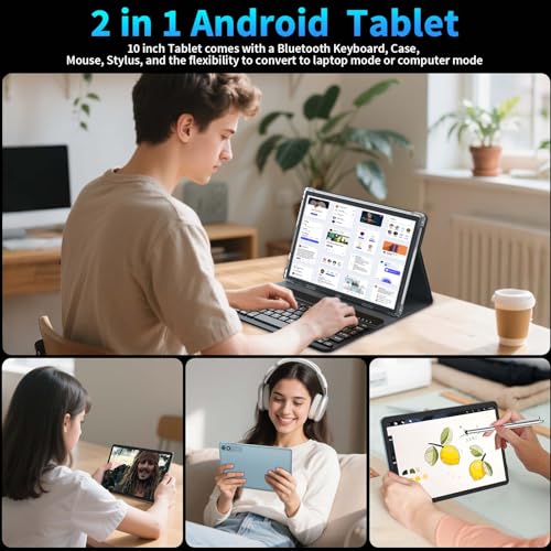 2025 Android 15 Tablet with Keyboard, 24GB+128GB+2TB Expand, 10.1 Inch Octa-Core 2-in-1 Tablets with 5G/2.4G WiFi, 8000mAh, BT5.0, GMS Certified