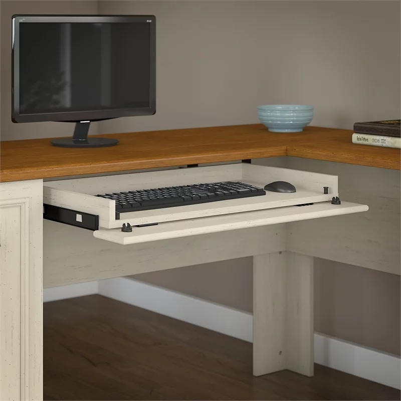 Scranton & Co Farmhouse Engineered Wood L Shaped Desk in Antique White
