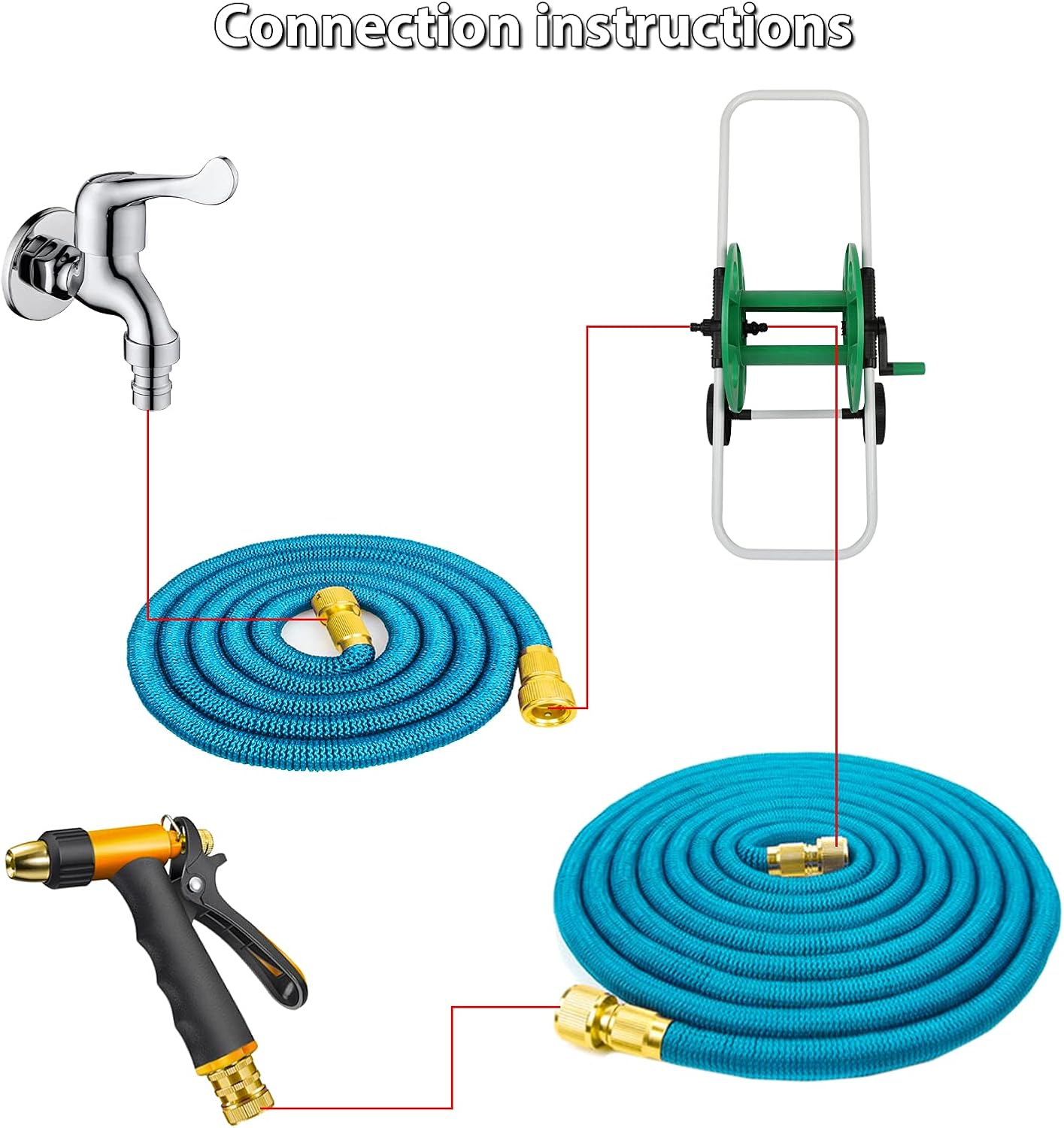 Garden Hose Reel Cart Hose Holder for Outside Storage Reels with Wheels for Yard Lawn Farm Patio Holds 100 ft 3/4 Inch Hose with 3 Connector Adapter