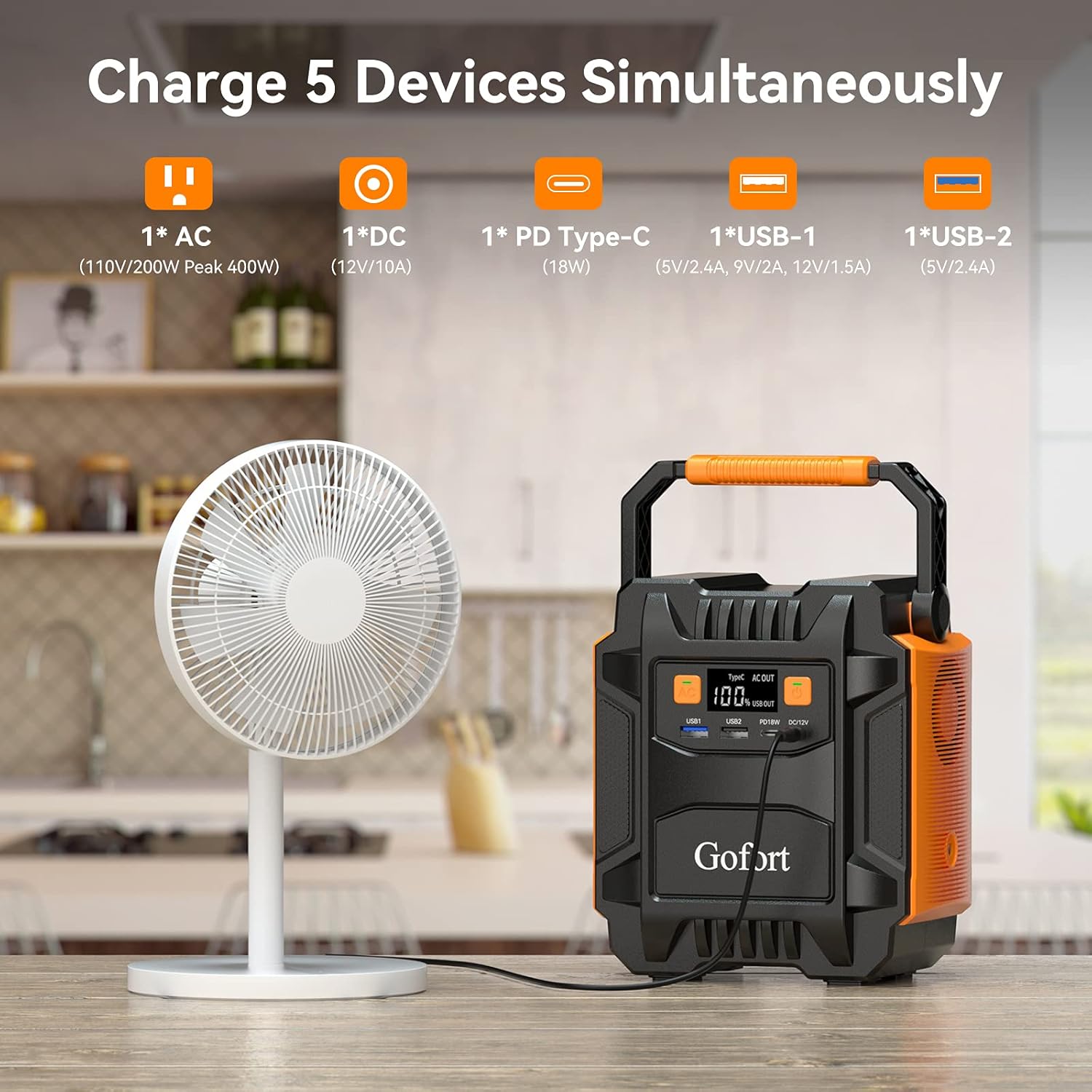 GOFORT Portable Power Station 48000mAh/172.8Wh 200W(Peak 400W) 110V AC Outlets Portable Solar Generators (Solar Panel Not Included) CPAP Battery