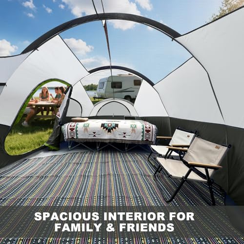 CAMPROS CP Tent 8 Person Camping Tents, Weather Resistant Family Tent, 5 Large Mesh Windows, Double Layer, Divided Curtain for Separated Room
