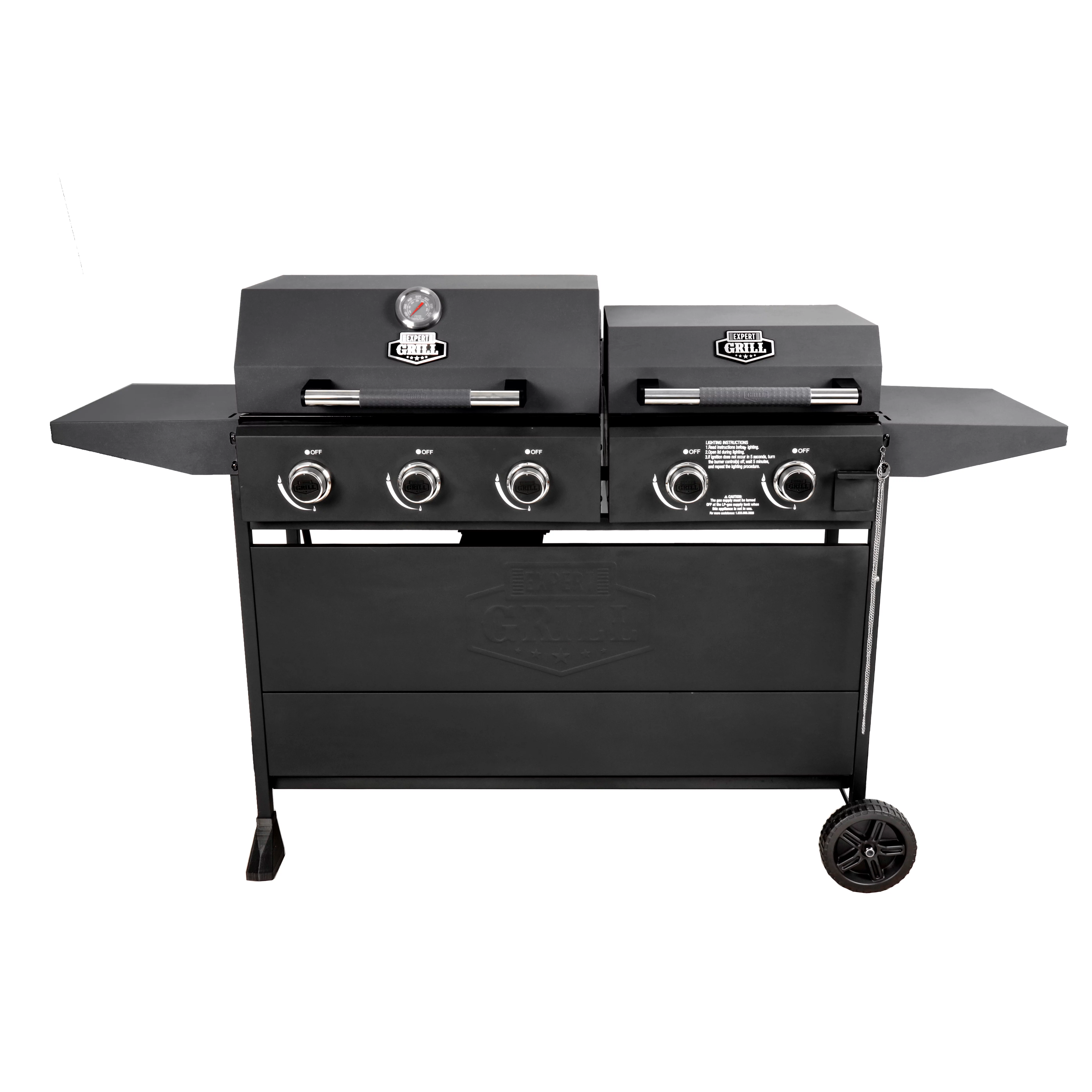 Expert Grill 5 Burner Combination Propane Gas Grill and Propane Griddle Grill, Black - Radiant Selections