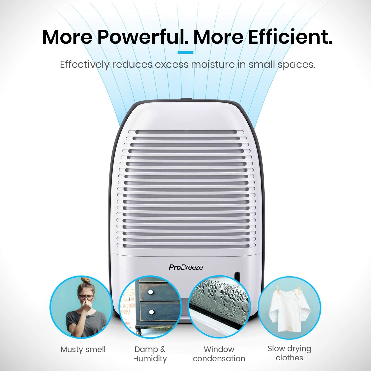 Pro Breeze Premium Electric Dehumidifier Small, 2200 Cubic Feet (250 sq ft), 52oz Capacity, Compact and Portable for Humidity in Home, Basement