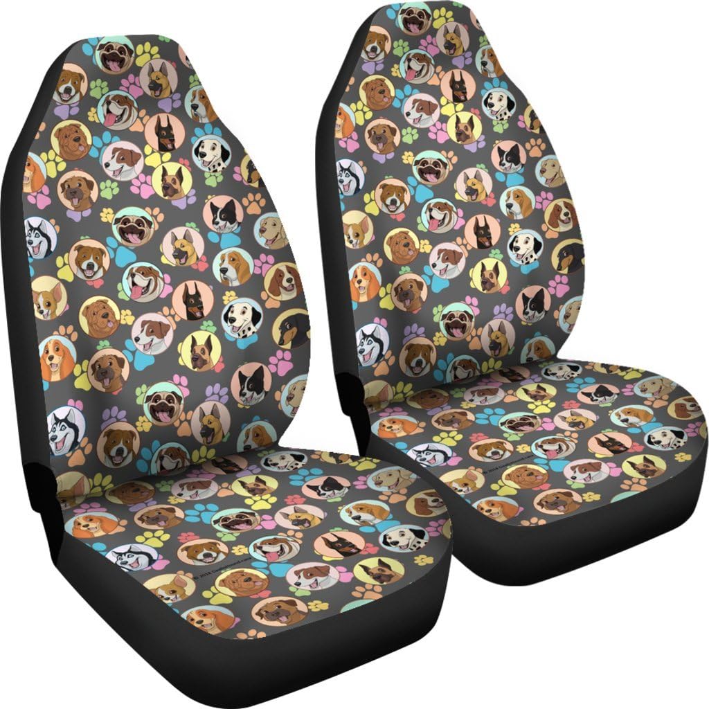 DealioHound Dogs Galore (Paw Prints) Microfiber Car Seat Covers/Protectors - Universal Fit (Set of 2) Pack of 2