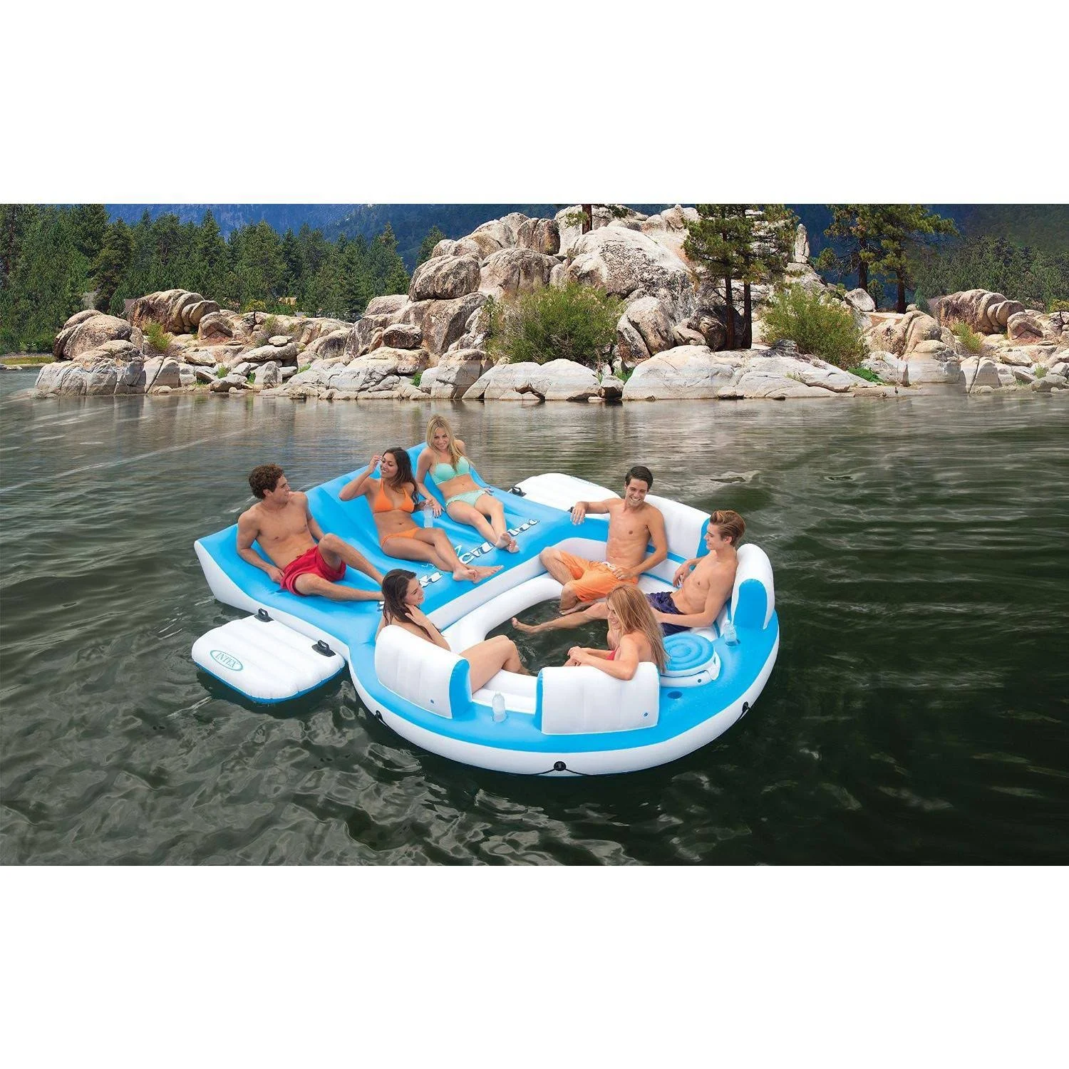 Intex Inflatable Island Lounger w/ Tropical Breeze 6 Person Floating Island