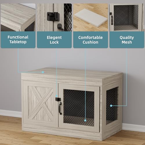 Xilingol Corner Dog Crate Furniture with Double Doors, 36 Inch Wooden Dog Kennel End Table Indoor with Mesh, Cage/House for Small Medium Large Dog