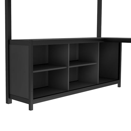 Bellemave Queen Size loft Bed with L Desk, Wardrobe, Metal Queen Loft Bed Frame for Adults, Kids, Teens, Black