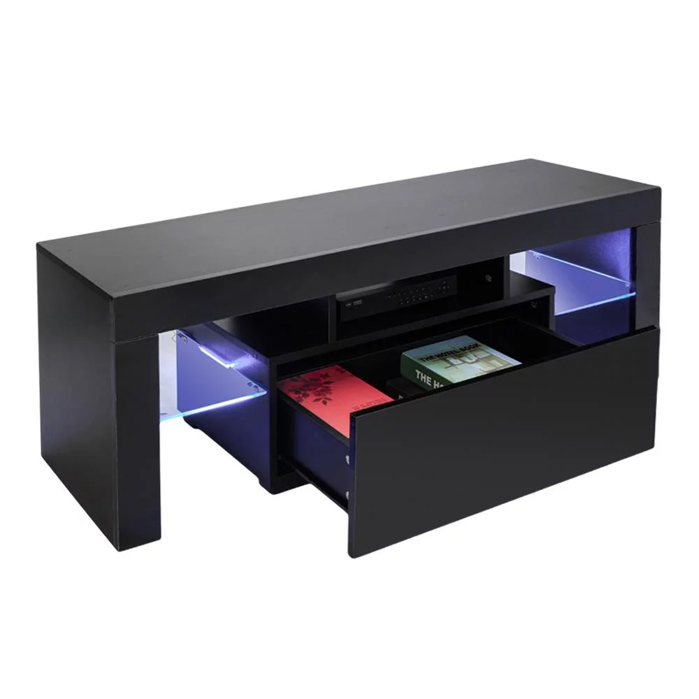 Ktaxon Modern TV Stand Media Console Cabinet LED Shelves with 1 Drawers for Living Room Storage up to 52" Television Stand,Particle Board,Black