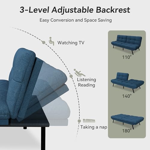 71" Convertible Futon Sofa,Faux Leather Futon Couch Bed,Sleeper Sofa Bed,Memory Foam Modern Folding Small Loveseat for Living Room,Office,Apartment
