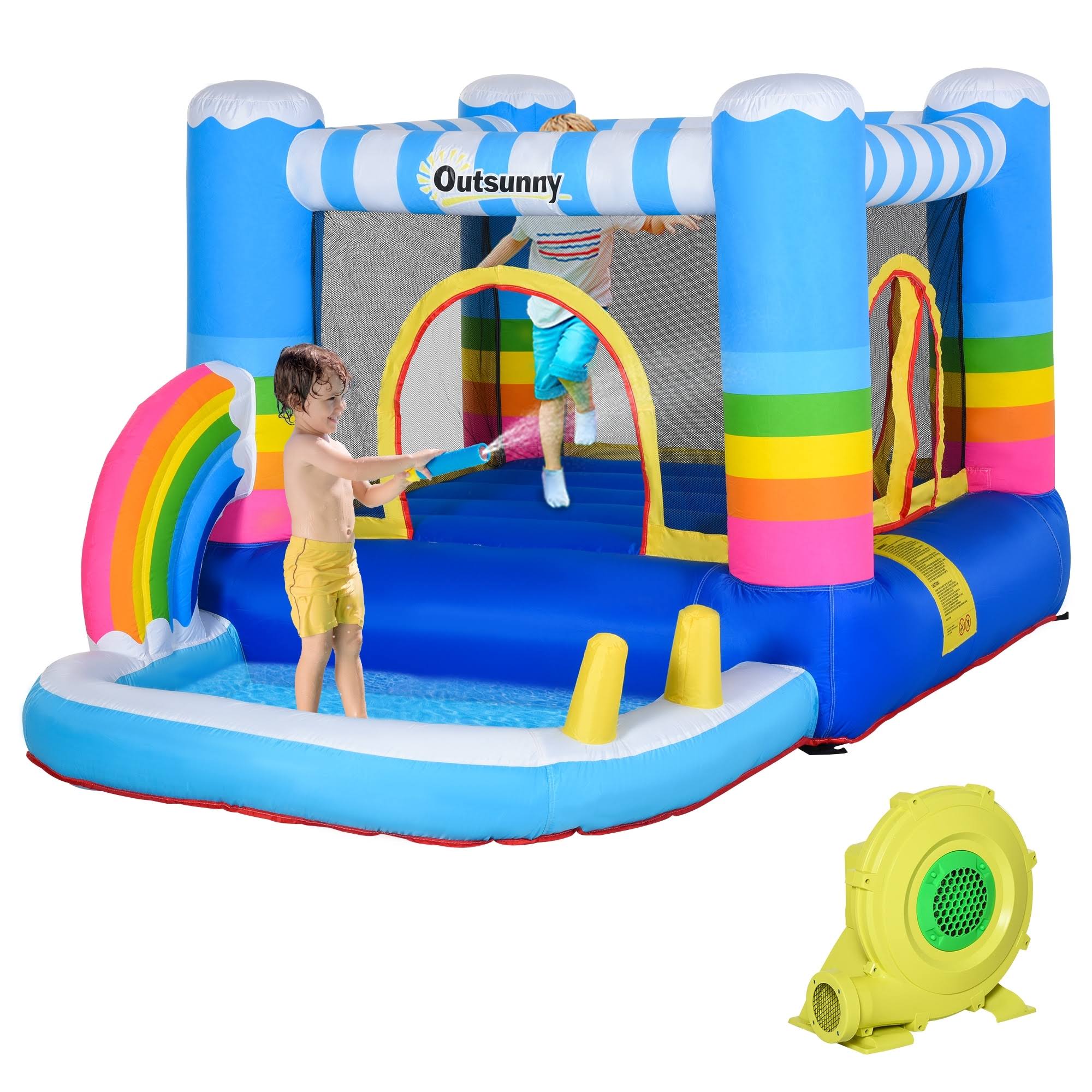 Outsunny 2-in-1 Kids Inflatable Bounce House Jumping Castle with Trampoline and Pool, with Carry Bag u0026 Inflator Included