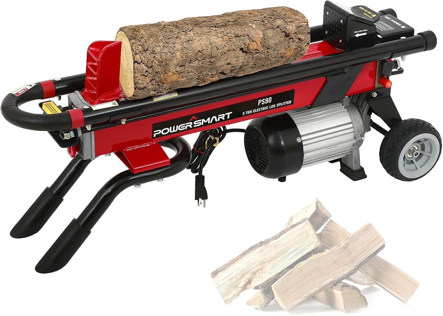 PowerSmart Log Splitter Electric, 6-Ton Hydraulic Log Splitter, 15 Amp Electric Log Splitter, Electric Wood Splitter
