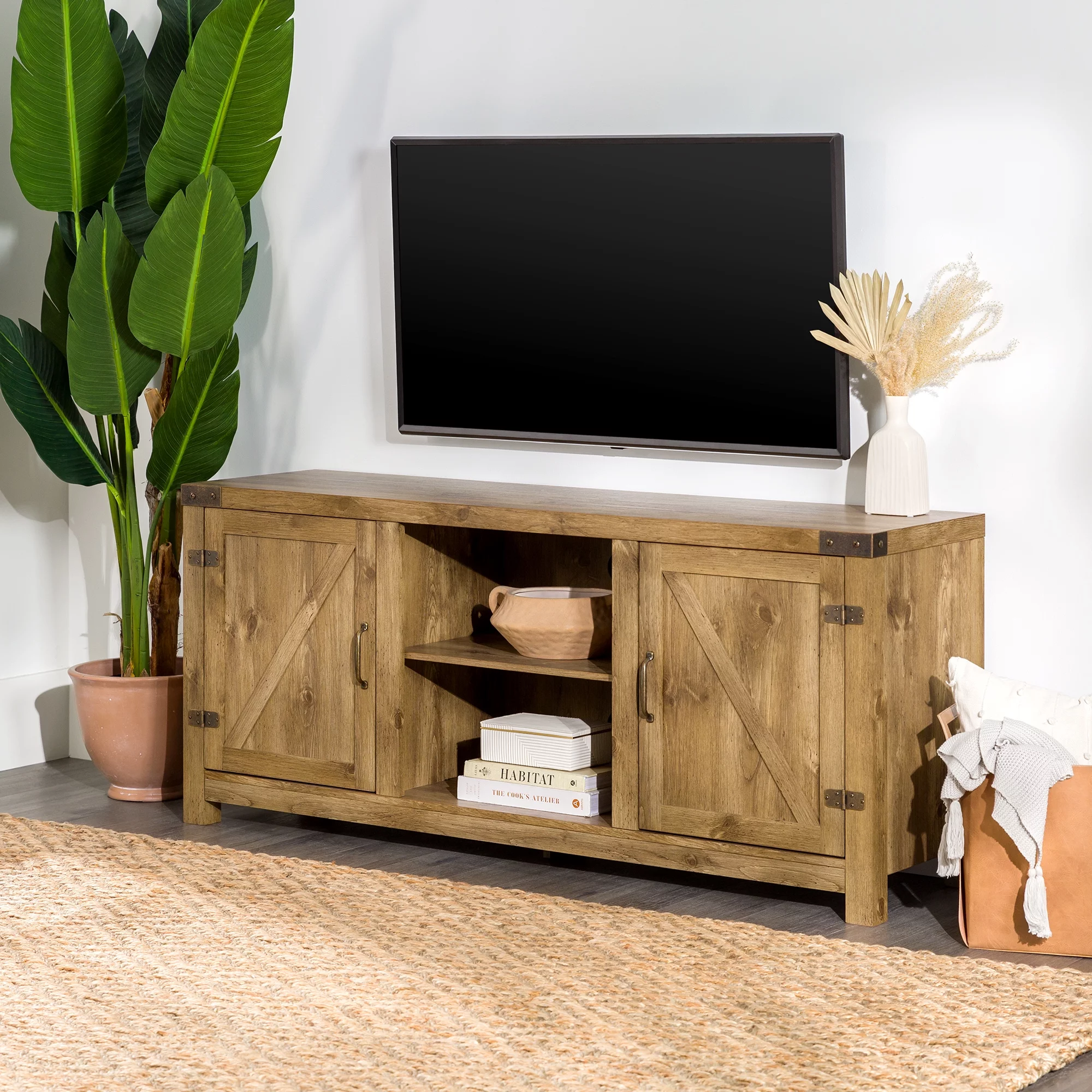 Walker Edison Modern Farmhouse Barn Door TV Stand for TVs up to 65, Grey Wash