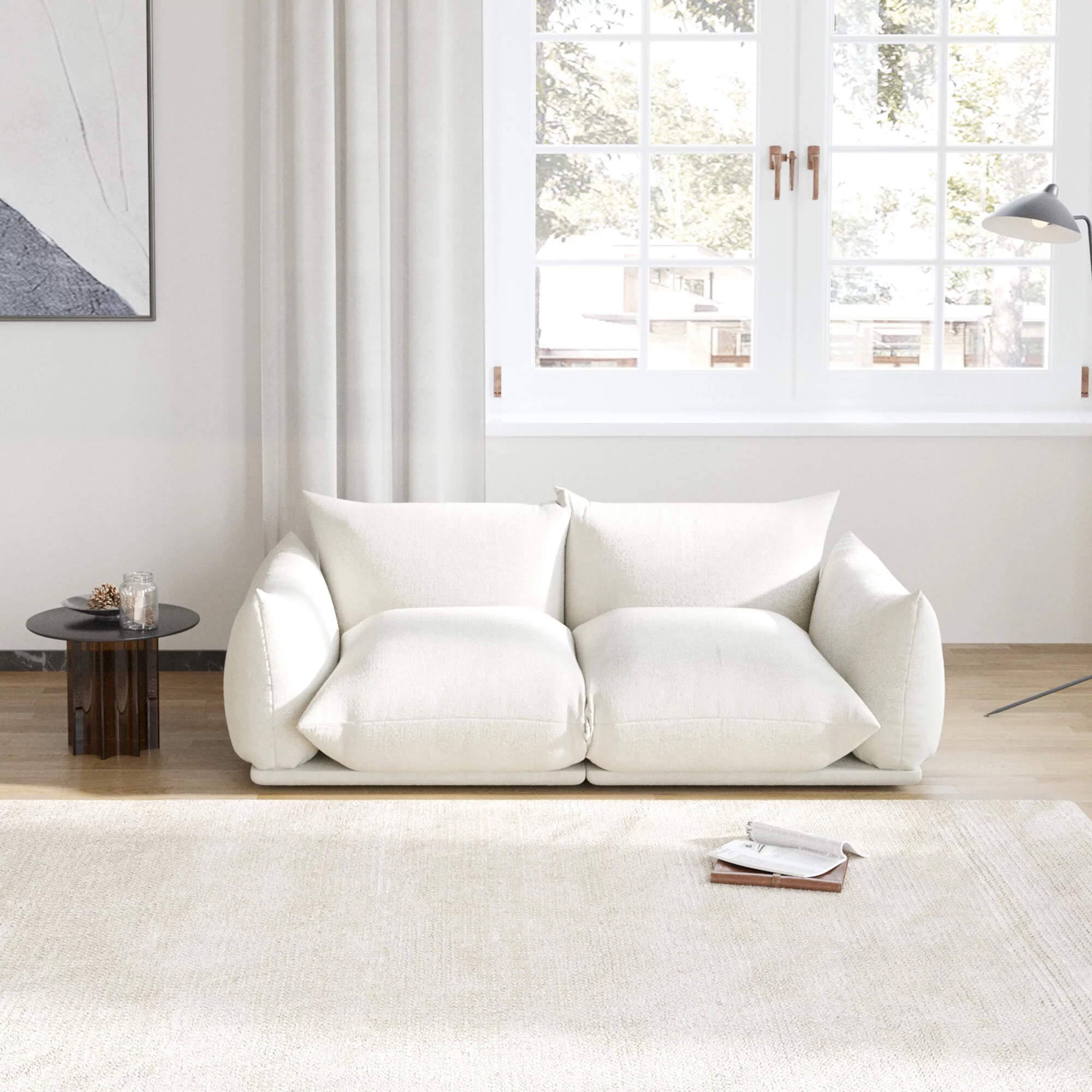 Magic Home Convertible Modular Sectional Sofa Foam Couch Loveseat Sofa Chenille Couch 2-Seat Sofa Sectional Couch for Living Room,Beige