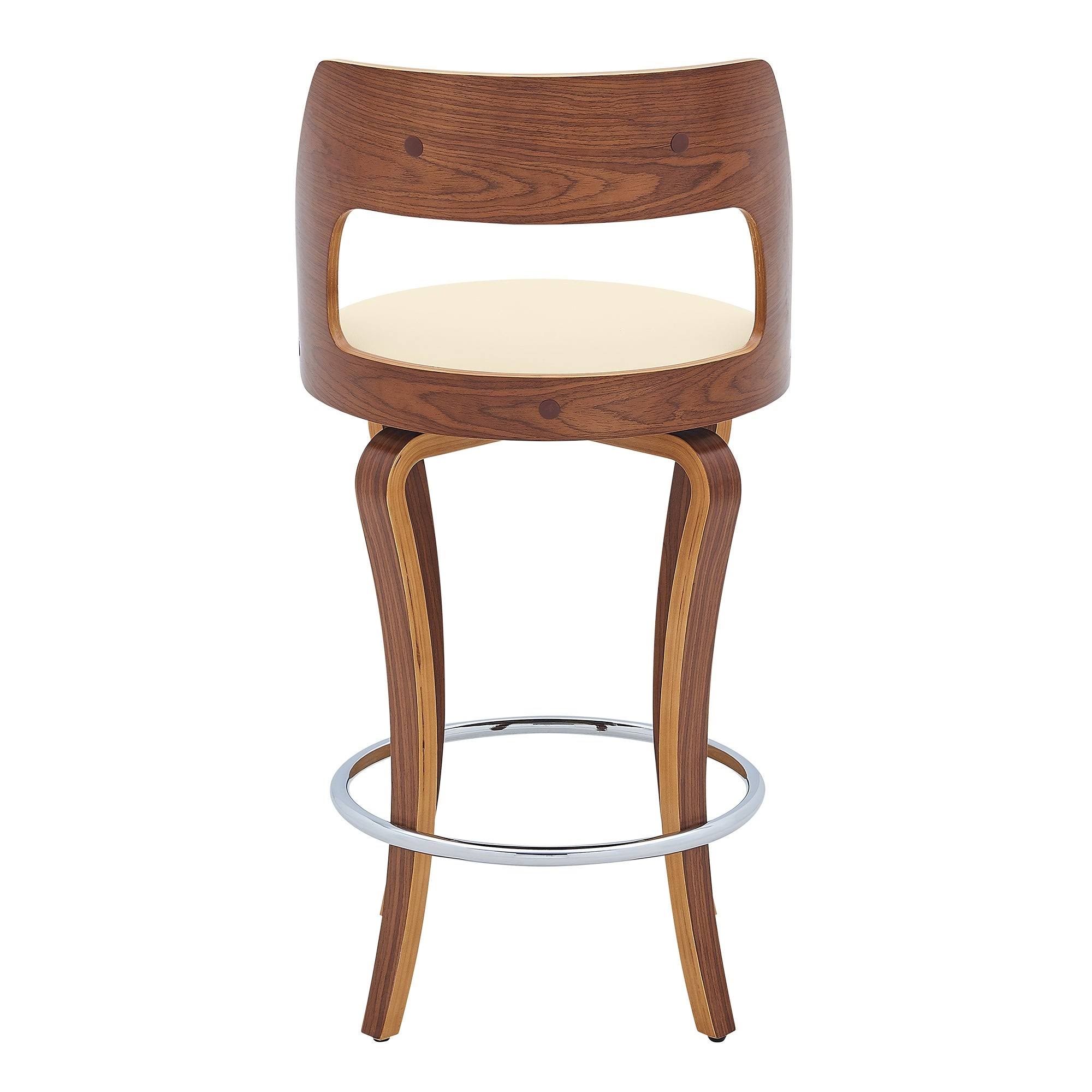 Armen Living Grady 26x22 Swivel Gray Faux Leather and Walnut Wood Bar Stool