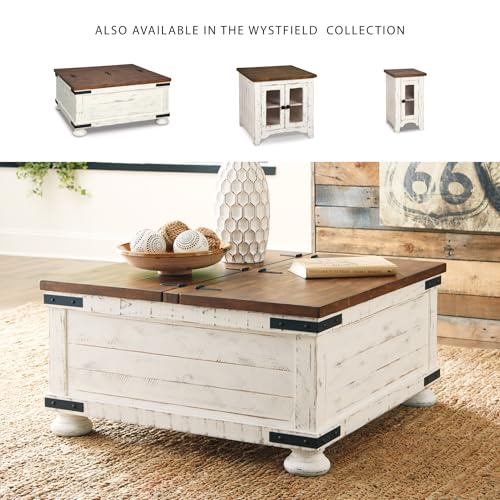 Signature Design by Ashley Valebeck Farmhouse Lift Top Coffee Table with Storage, Distressed Brown & Black Finish