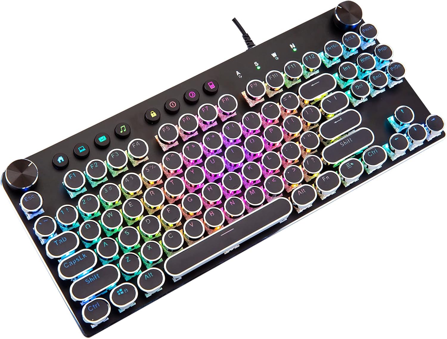 Typewriter Style Mechanical Gaming Keyboard with True RGB LED Backlight Multifunction Knobs