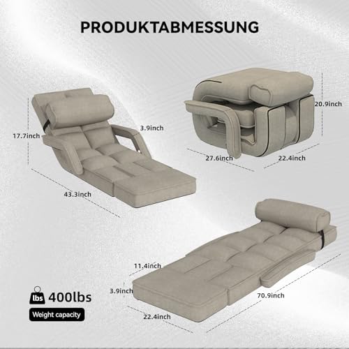 Esright Floor Chair, Padded Folding Gaming Chair with 14-Level Adjustable Backrest
