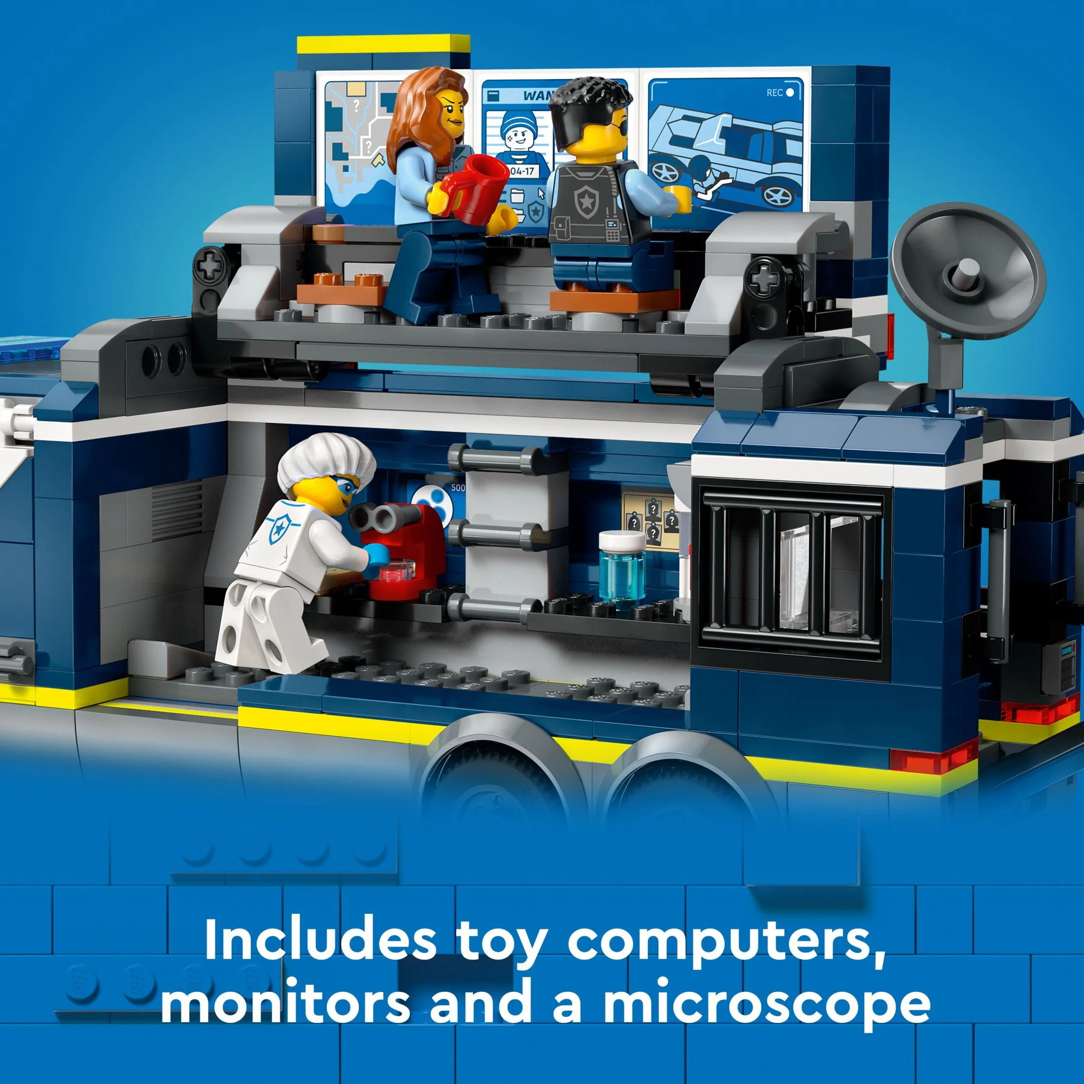 LEGO City Police Mobile Crime Lab Truck Toy, Pretend Play Police Toy, Includes Quad Bike, 2 Officers, 1 Scientist and 2 Crook Minifigures