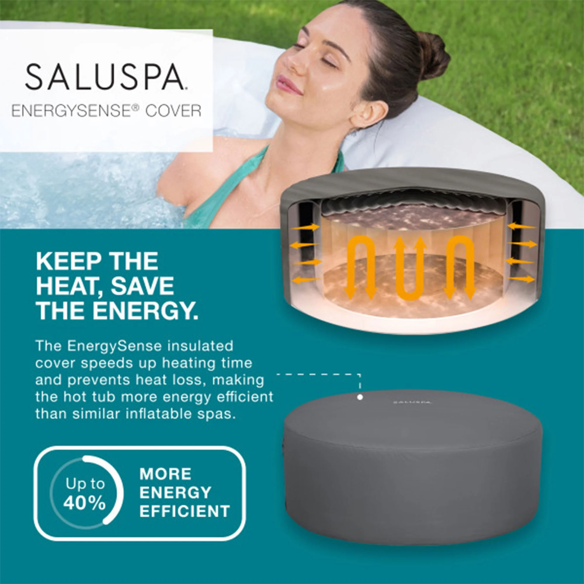 Bestway SaluSpa Aruba AirJet Inflatable Hot Tub w/ EnergySense Cover, Grey