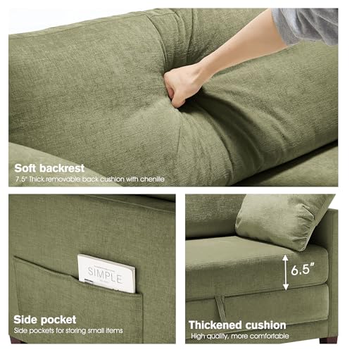 51" Loveseat Sleeper Sofa Bed, Chenille Convertible Floor Sofa Bed for Small Spaces, Folding Couch Bed with Deep Seat, 2 Pillows & Solid Frame