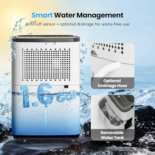 5000 Sq.Ft Dehumidifier, 50PT/24H Dehumidifiers with Hose for Basement, Large Compressor Dehumidifier for Home/Office/Bedroom/Laundry