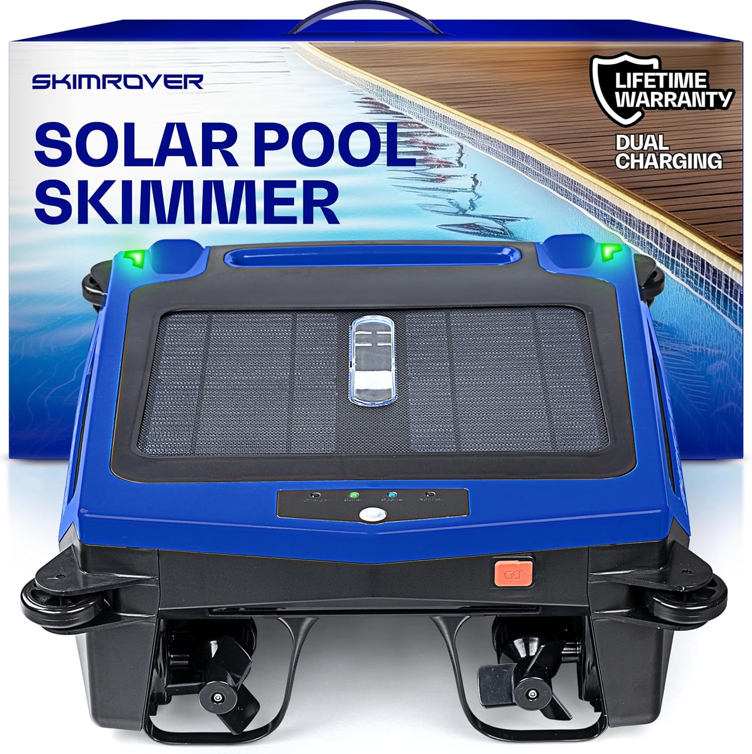 Solar Powered Pool Skimmer Robot – Charges by Solar & Wall Plug – 2 Modes - 5000 mAh Battery Continuous Surface Cleaning