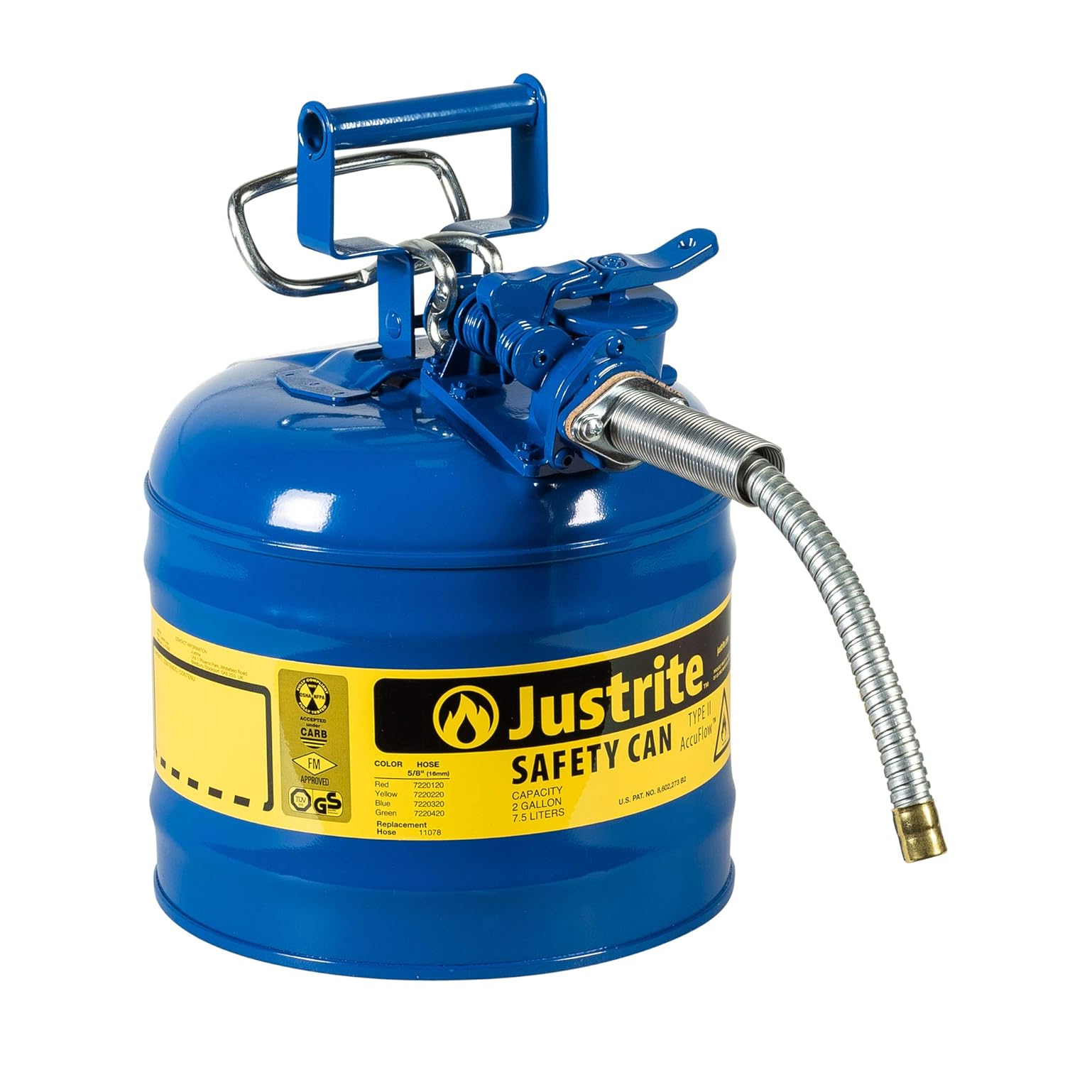 Justrite 5 Gallon Red AccuFlow Galvanized Steel Type II Vented Safety Can With Stainless Steel Flame Arrester And 1" Metal Hose (For Flammable