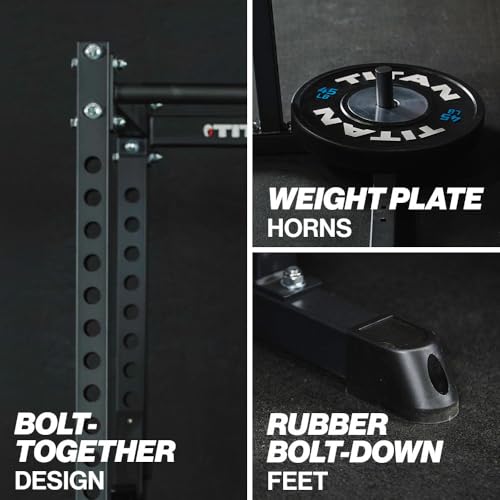 Titan Fitness T-2 Series Short Power Rack, Skinny Pull Up Bar, Pin and Pipe Safeties, Standard J-Hooks