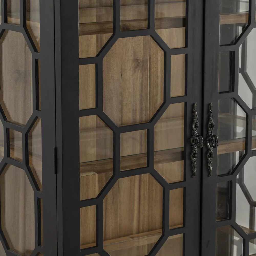 Livingston Traditional 2 Wood and Glass Door Curio Wood Black