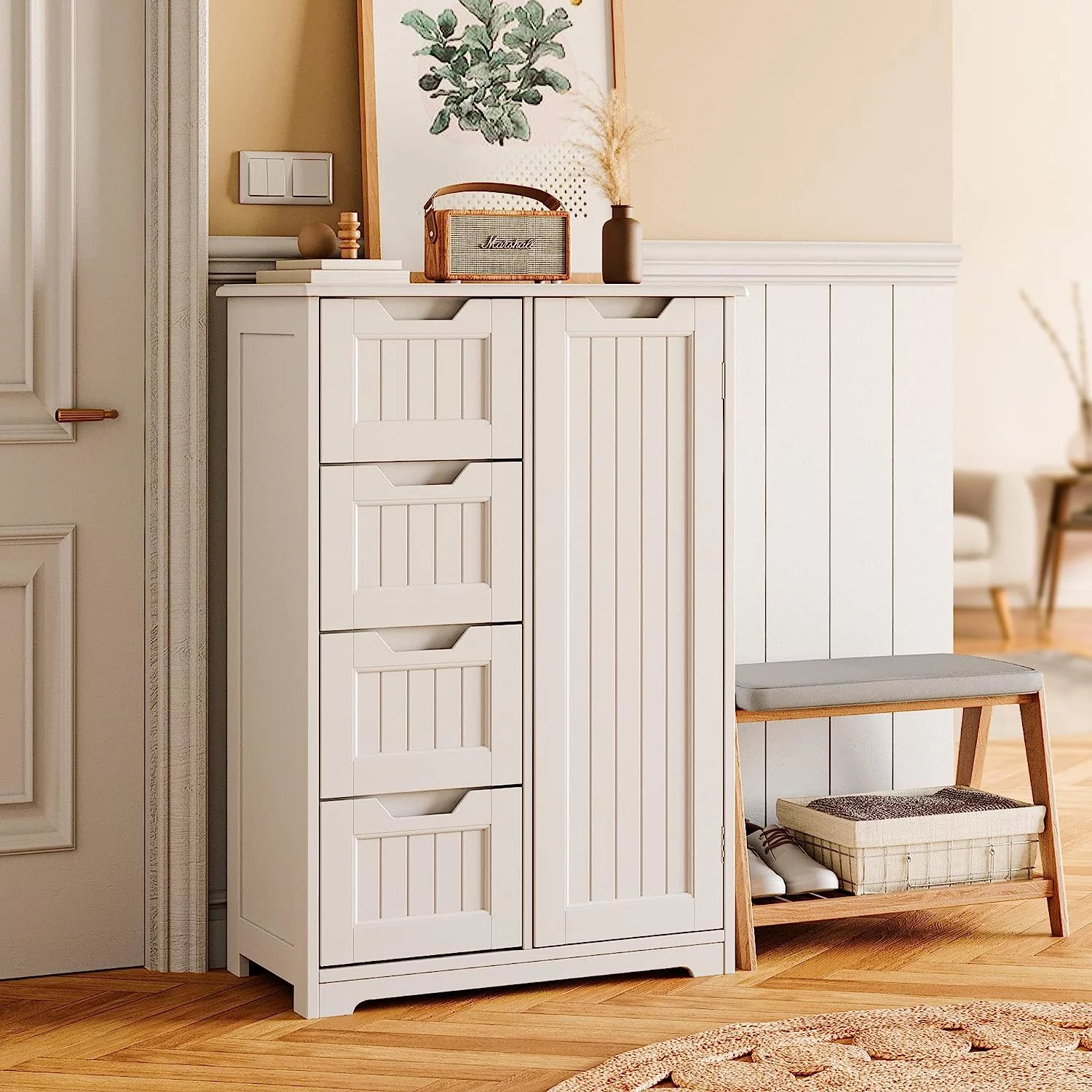 33" Small Kitchen Pantry Storage Cabinet with Door and Shelves, Pantry Cabinet Storage Cupboard
