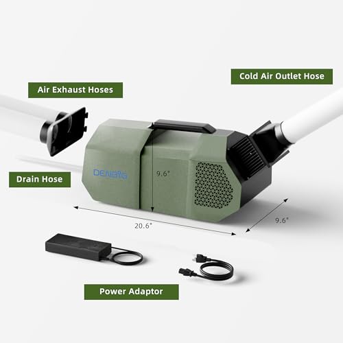 DENBIG Tent Air Conditioner for Camping Outdoors, 1,500 BTU Portable Air Conditioner with Fan Mode for Truck Van, Windowless and Dual Hoses