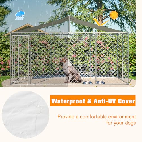 Large Outdoor Dog Kennel, Heavy Duty Galvanized Steel Dog Enclosure, Chicken Coop with Waterproof UV-Resistant Cover