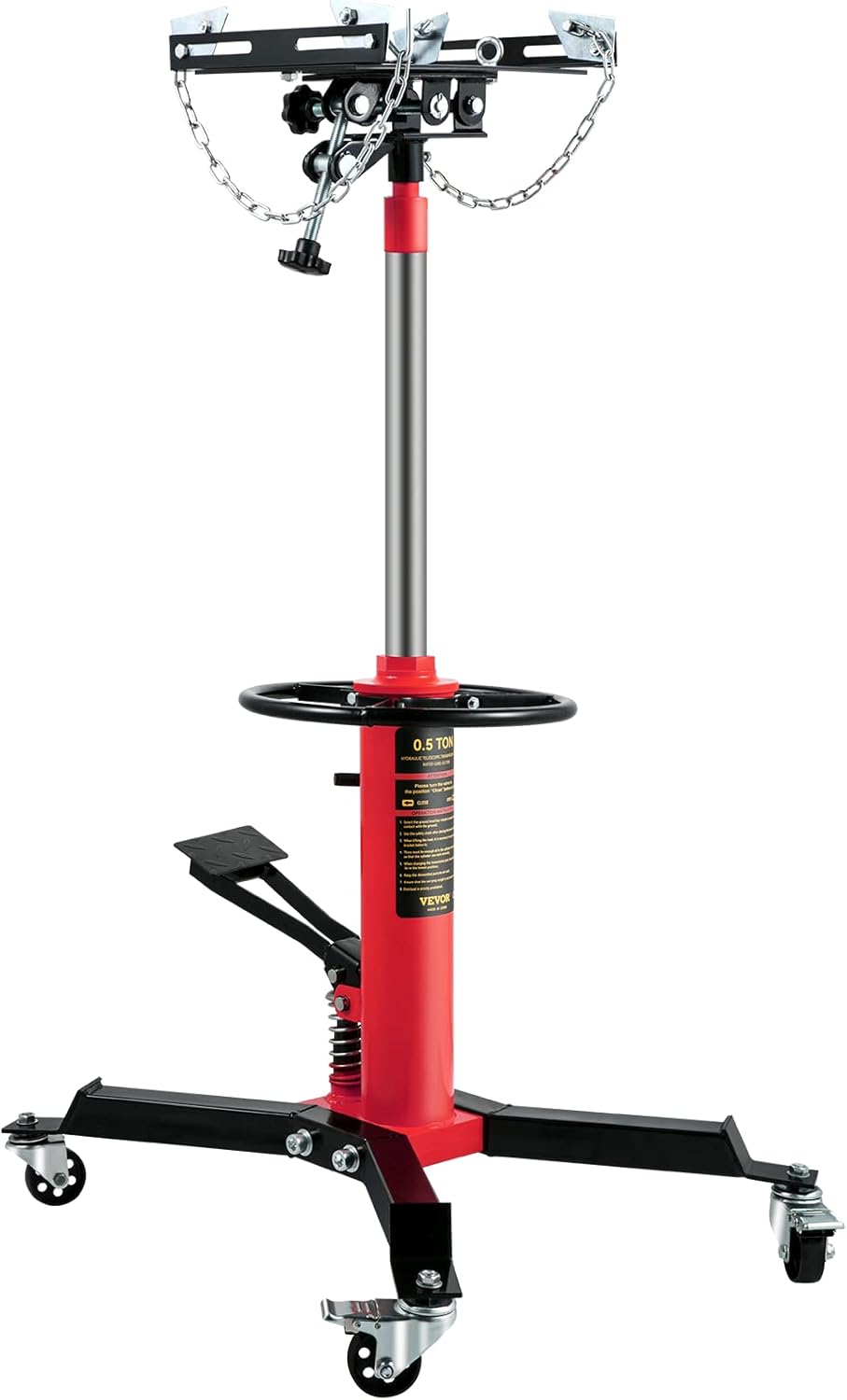 VEVOR Transmission Jack,1/2Ton/1100lbs Capacity Hydraulic Telescopic Transmission Jack, 2-Stage Floor Jack Stand with Foot Pedal, 360° Swivel Wheel