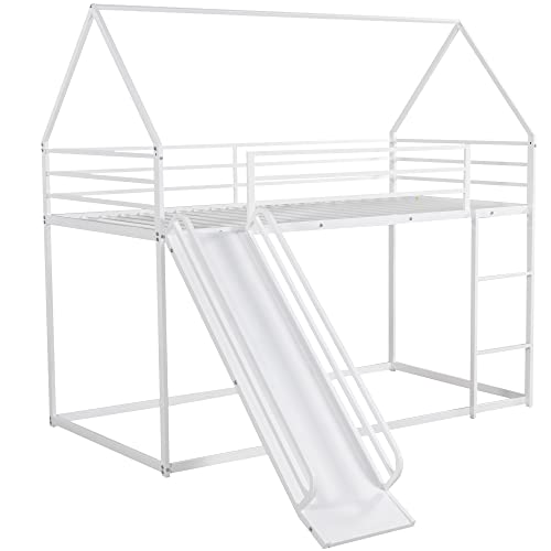 Kids Twin Over Twin Bunk Beds with Slide and Trundle, Solid Wood Bunk Bed Frame with Stairs and Storage