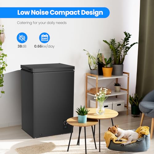 Kismile 3.4 Cubic Feet Chest Freezer with Removable Basket Free Standing Top open Door Compact Freezer with Adjustable Temperature for