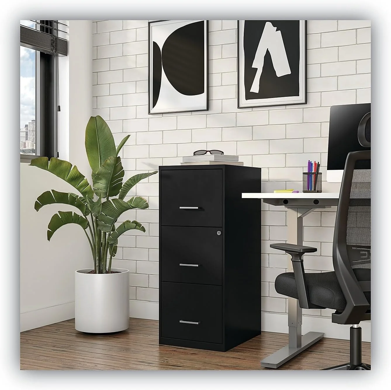 Soho Vertical File Cabinet, 3 Drawers: File/File/File, Letter, Black, 14" X 18" X 34.9"