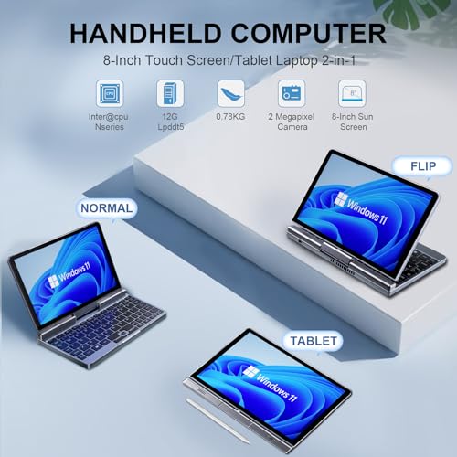 8 inch Mini Laptop HD Touchscreen Portable 2-in-1 Small Computer, Windows 11 Pro Laptop for Business and Students