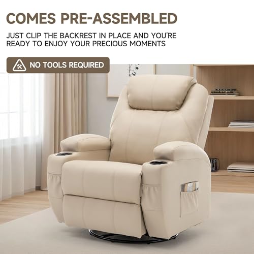 Recliner Chair, Rocking Chair with Massage and Heat, 360° Swivel Recliner Chairs for Adults