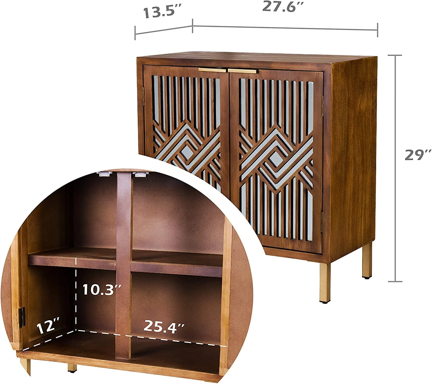 COZAYH  2-Door Accent Cabinet Modern Mirror Fronts Clean-Lined Silhouette, Natural