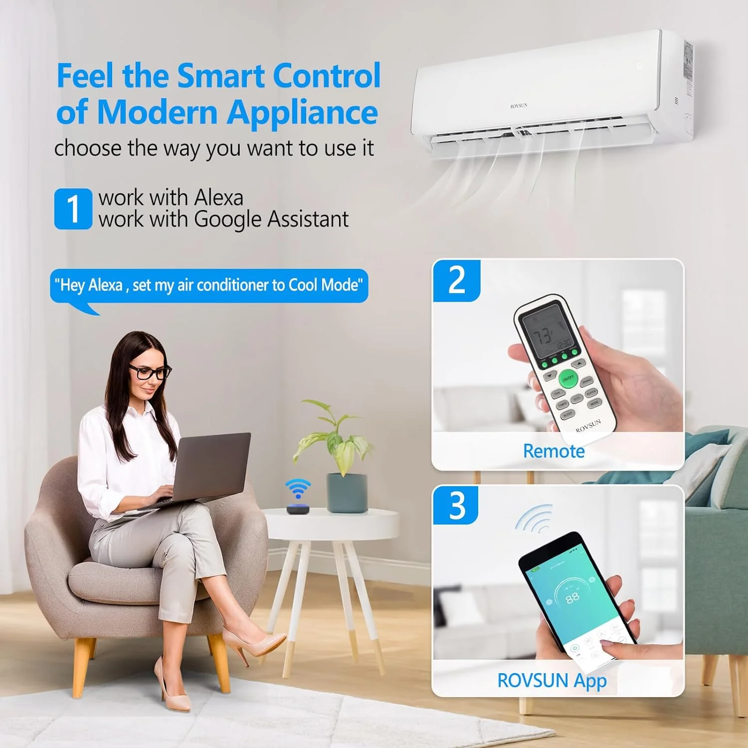 ROVSUN 16500BTU Wifi Enabled Mini Split Air Conditioner & Heater, 17 SEER2 230V Inverter Ductless Wall AC Unit with Pre-Charged Condenser