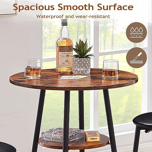 3-Piece Bar Table and Chairs Set for 2, Small 2-Tier Round Bistro Pub Dining Table & PU Upholstered Stools with Backrest