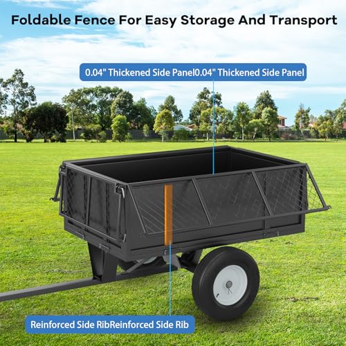 Heavy Duty 750 Lbs Utility Trailer – 17 Cu Ft ATV Dump Trailer with Removable Sides, Pneumatic Tires & Quick-Dump Pull-Behind Yard Cart for Tractors