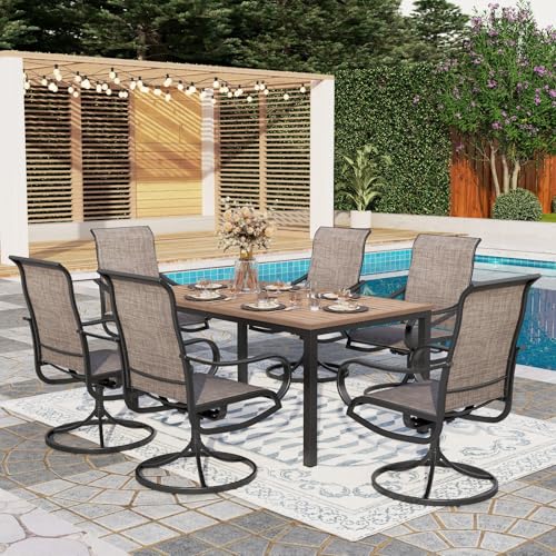 PHI VILLA 5 PCS Outdoor Patio Dining Set with Swivel Dining Chairs (Blue) and 37"x 37" Metal Steel Dining Table(1.57" Umbrella Hole)