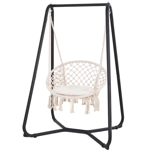 SUNCREAT Hammock Chair with Stand Included, Heavy Duty Hanging Chair with Stand, 330 lbs Capacity, Patent Pending, Grey